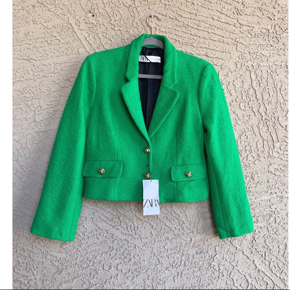 ZARA TEXTURED FITTED CROP BLAZER - Picture 15 of 15